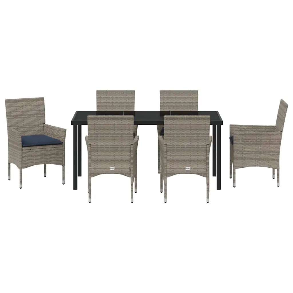 Set di tavolo e sedie con cuscino 7 pcs Grigio Rattan in PE 3379832