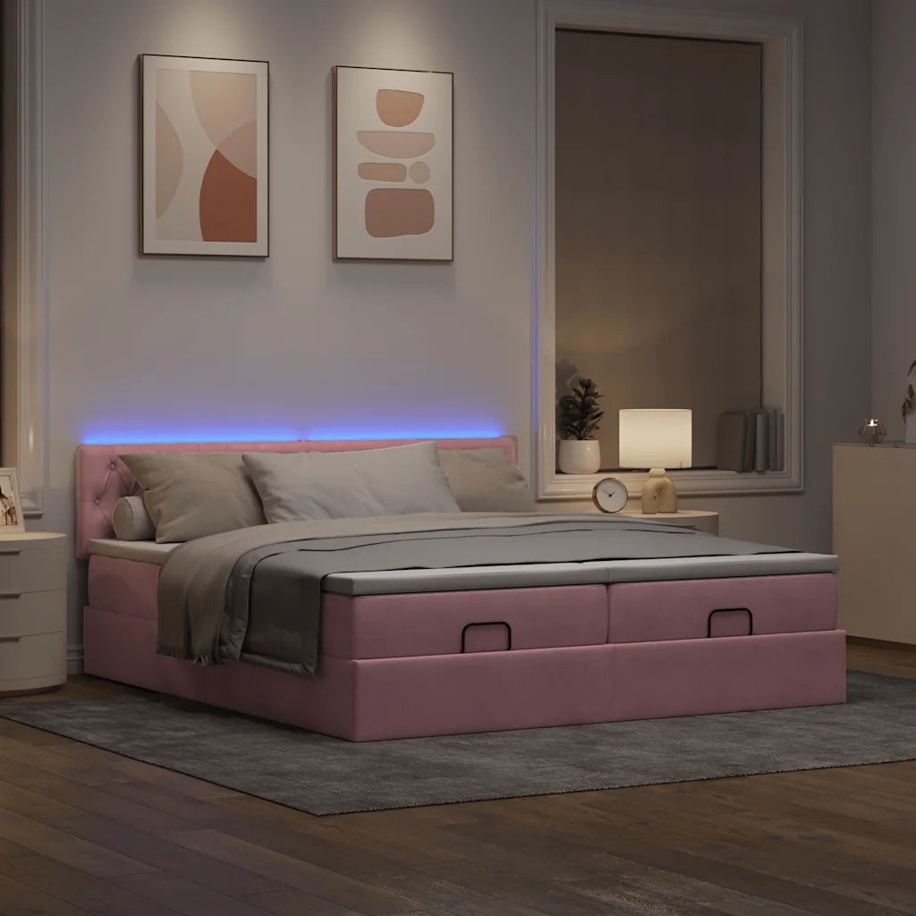 Struttura Letto Pouf con Materassi Rosa 160x200 cm Velluto 3312940