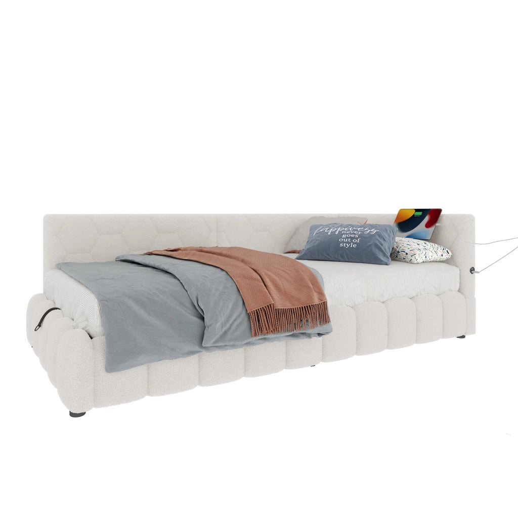 Letto daybed 90x200 cm con contenitore idraulico, USB e luce LED