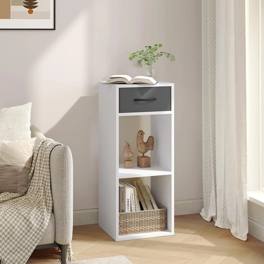 Libreria da Terra, Unità di Stoccaggio a Cubo a 3 Livelli con Cassetto, Unità di Scaffale in Piedi Scaffale a Cubo Aperto, per Studio, Camera da Letto e Soggiorno, Rovere chiaro, SK055hei