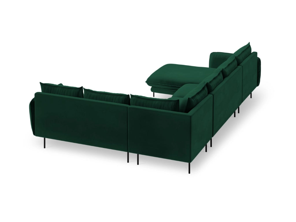 Cosmopolitan Design - Divano panoramico destro "Vienna" 7 posti in velluto verde bottiglia 