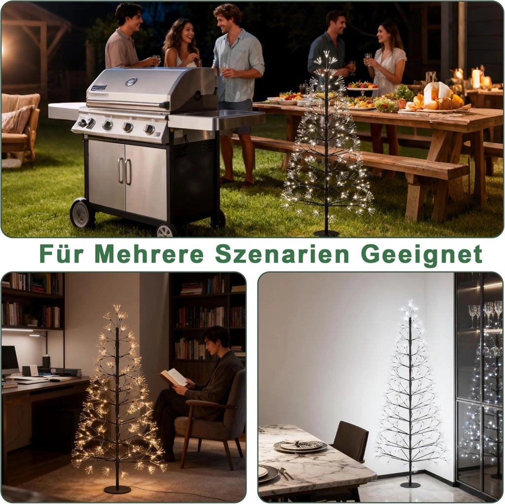 Albero di Natale a LED, 150 cm, albero luminoso, in ferro, con 1500 LED, albero di Natale con tronco rimovibile, con supporto in metallo, bianco freddo