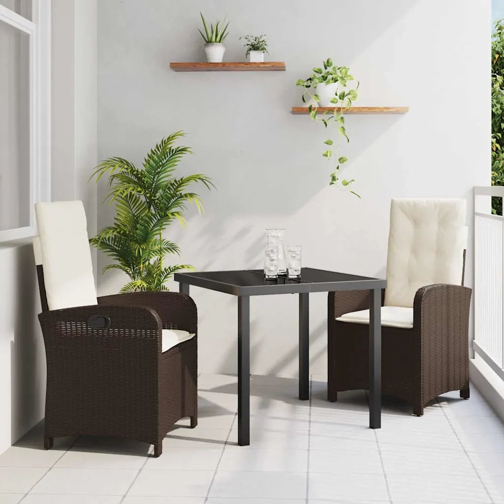 Set da Pranzo per Giardino con cuscino 3 pcs Marrone polyrattan 3380267