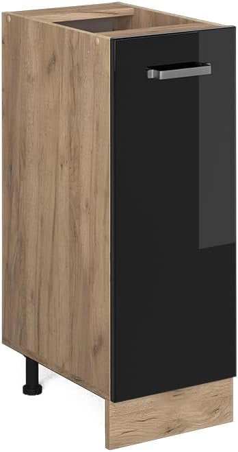 Armadio cucina dispensa alto R-Line, Nero lucido, 30 cm senza piano di lavoro, per la libera combinazione all'interno di sistemi cucina modulari