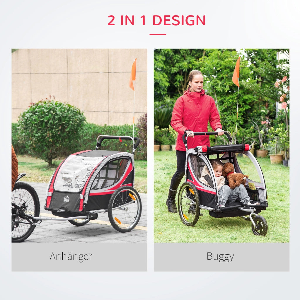 Carrello per Biciclette Bambini 2 in 1 con Funzione Jogger ¨C zephmum ¨C Rosso e Nero 142x75x101 cm