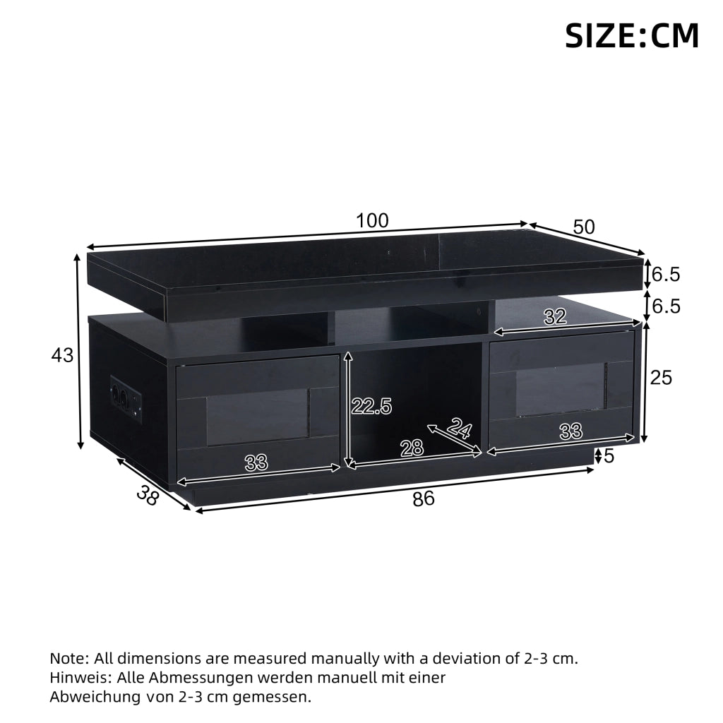 Tavolino da Salotto 2 Ante 2 Nicchie LED con Presa e USB per Soggiorno e Ufficio 100 × 50 × 43 cm