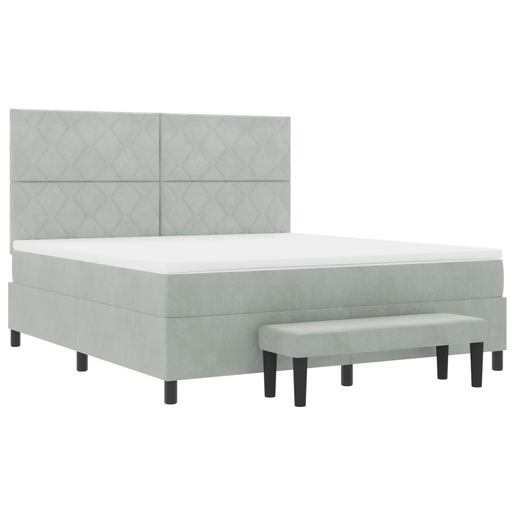 Letto Box Spring con Materasso e Panchina Grigio Chiaro 180x200 cm in Velluto