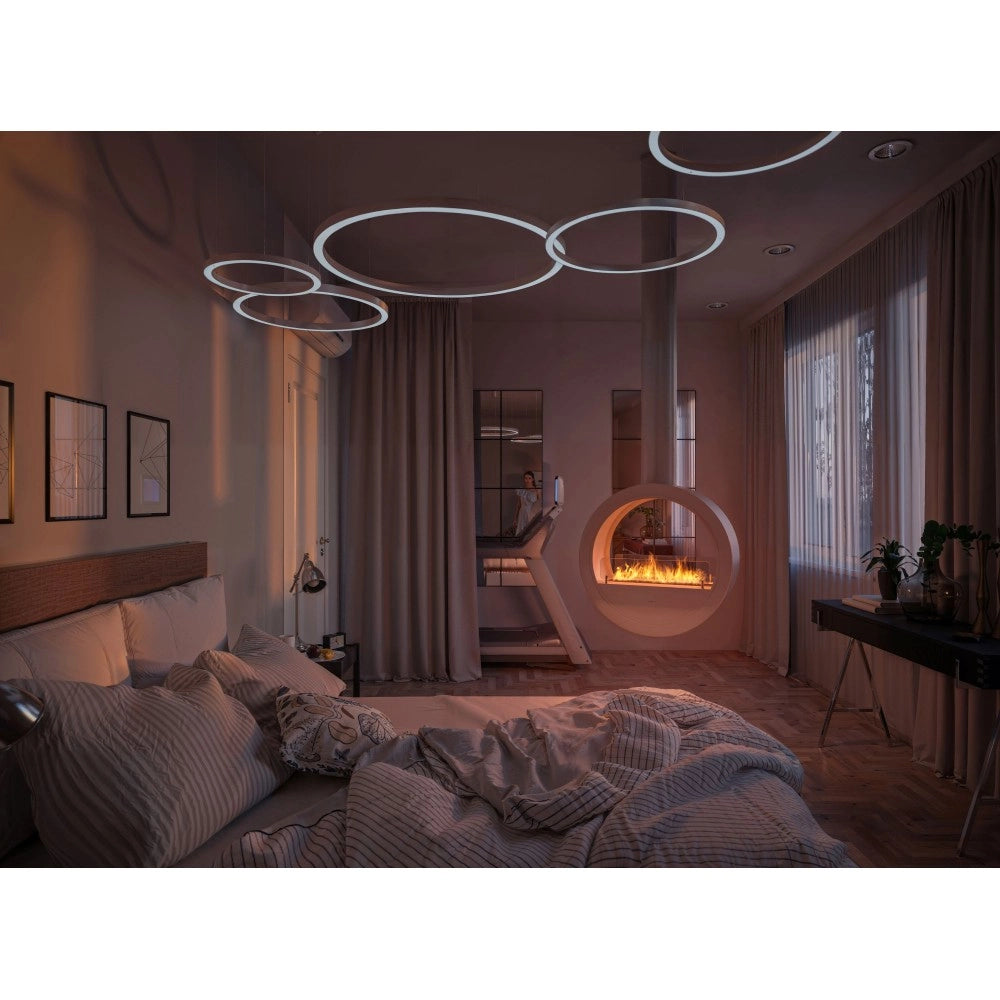 Camino a Bioetanolo sospeso da soffitto Incyrcle Slim 2Side - Biocamino rotondo di design con doppia facciata aperta d.70cm Bianco