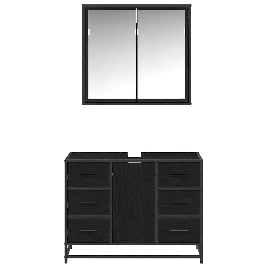 Set di mobili per il bagno 2 pcs Rovere Nero Legno multistrato 3402431