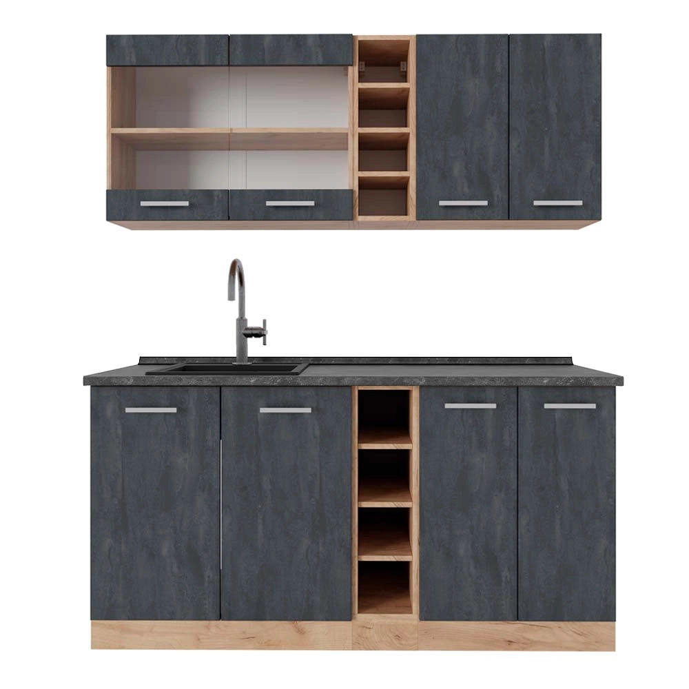 Vicco Cucina completa Calcestruzzo nero/quercia dorata 160 cm PL Antracite