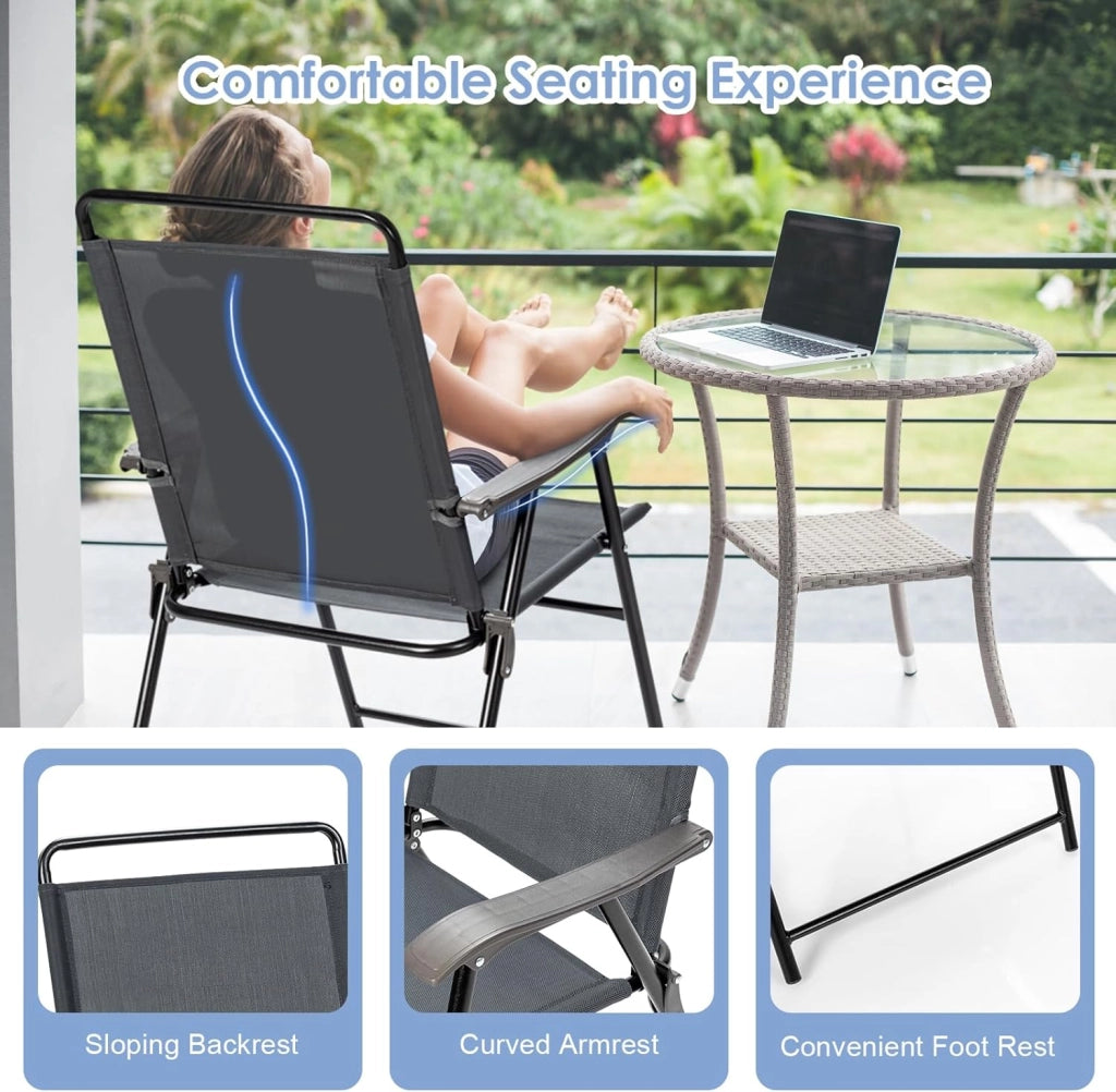 Set di 4 sedie pieghevoli, da giardino, portatili, con schienale alto, da balcone, da campeggio, portata fino a 150 kg, per giardino, patio