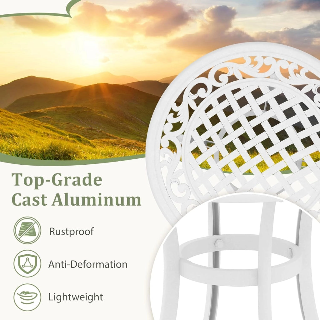 Tavolo da giardino resistente alle intemperie, in alluminio pressofuso, rotondo, con piedini regolabili, 60 x 60 x 53 cm, per giardino, Bianco