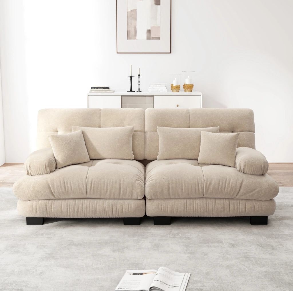 Divano modulare 220x77x81 cm con effetto cloud in chenille marrone chiaro