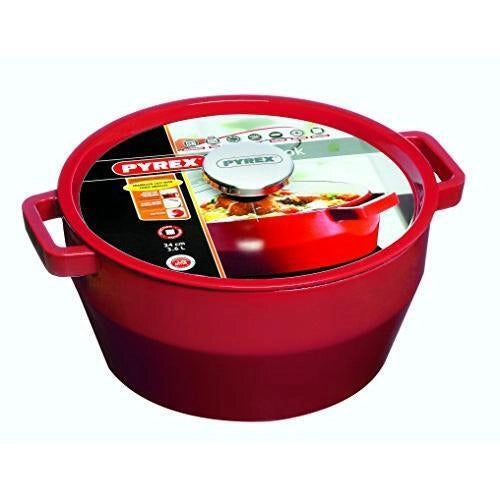 Pyrex SC5AC24 Slow Cook Casseruola in Ghisa Smaltata Rotonda con Coperchio 4 L Induzione forno fino a 280°C colore Rosso