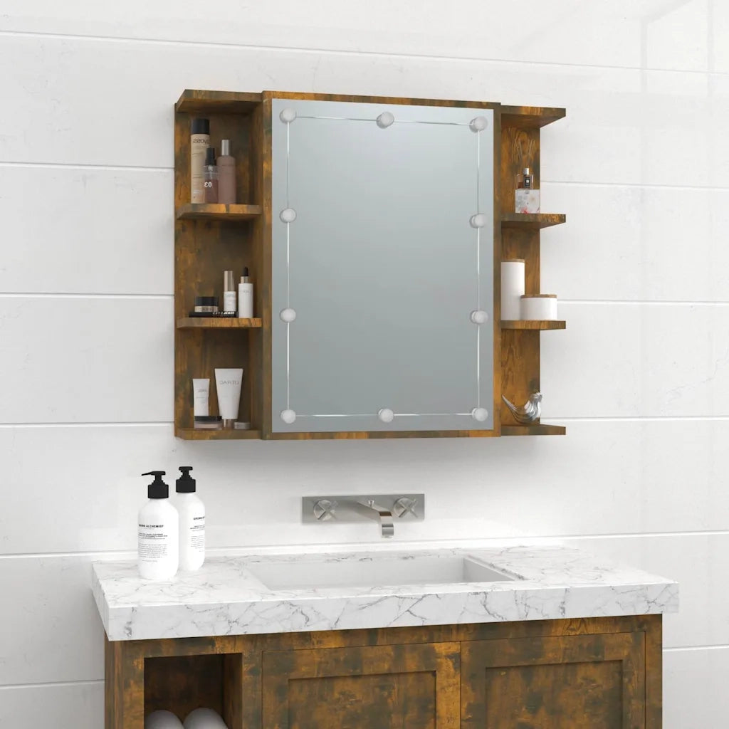 Mobile a Specchio con LED Rovere Fumo 70x16,5x60 cm 820451