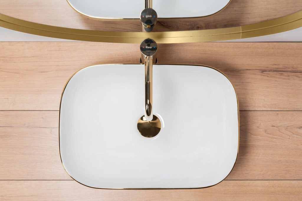 Lavabo Da Appoggio Rea Belinda White Gold Brush