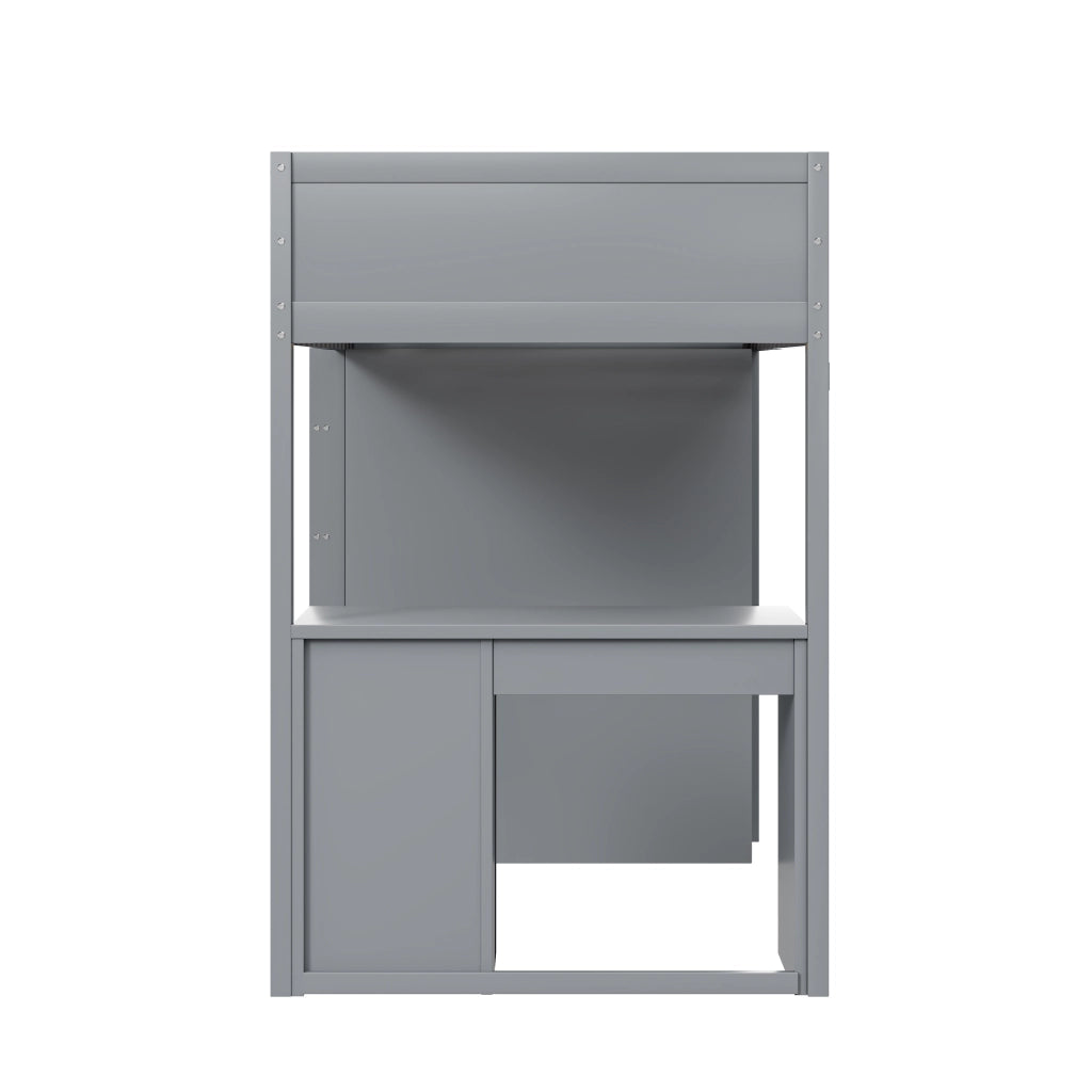 Letto a Soppalco con Scrivania e Contenitore ¨C MINIMAL ¨C Legno Grigio 90x200