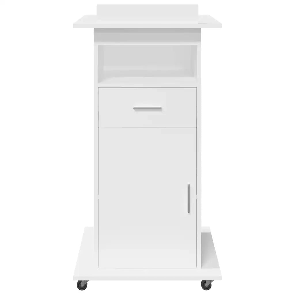 Leggio con Ruote e Cassetto Bianco 55x55x107 cm in Multistrato 848024