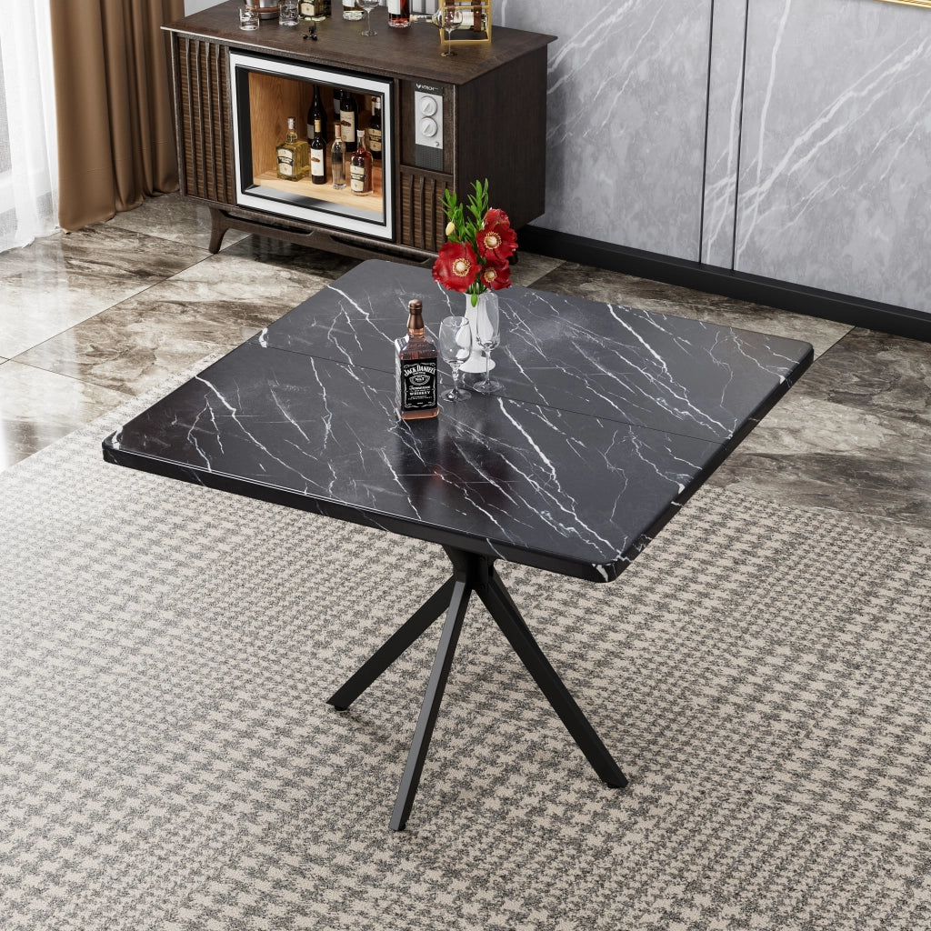 Tavolo da pranzo quadrato per 4 persone con piano in MDF e gambe in ferro con piedini antiscivolo per cucina nero