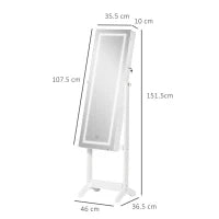 Specchio Portagioie Autoportante con Luce LED, Inclinazione Regolabile e Serratura, 46x36.5x151.5cm
