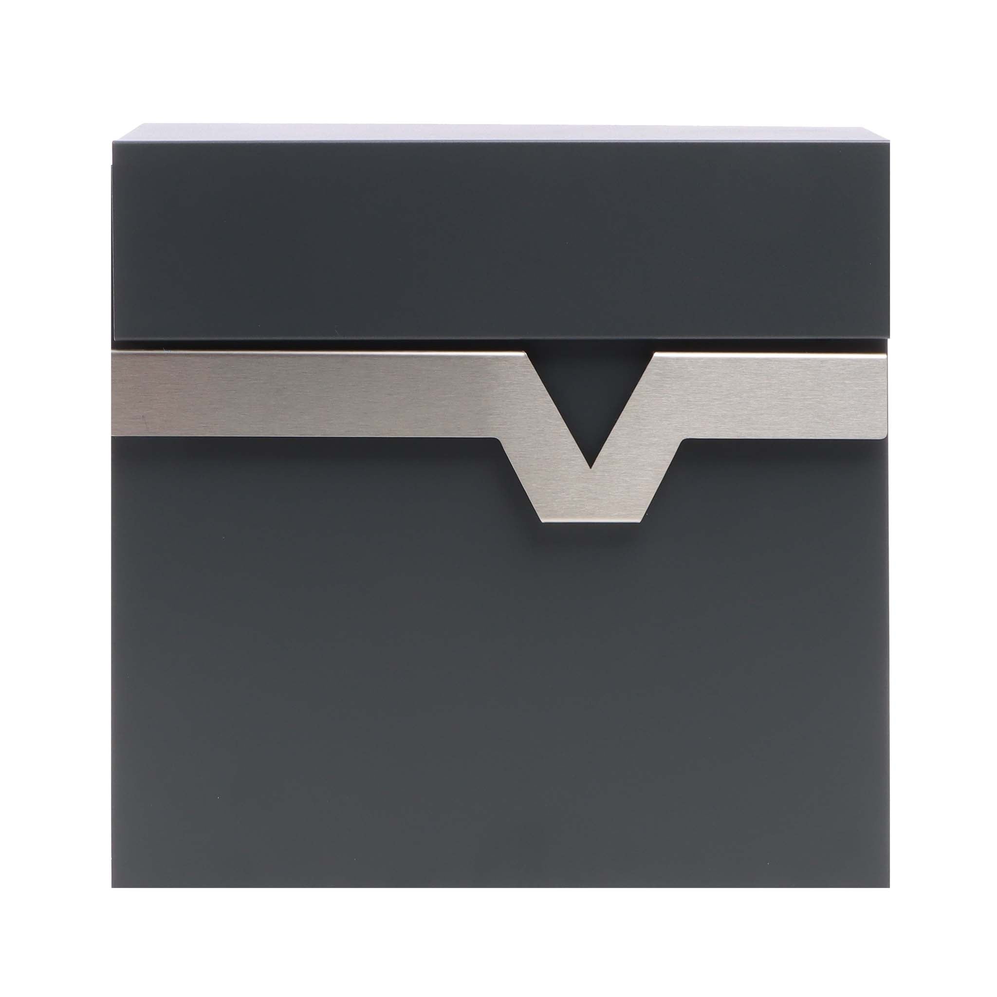 Cassetta postale V60 con portagiornale, antracite e inox, soft-close, 370 x 105 x 370 mm