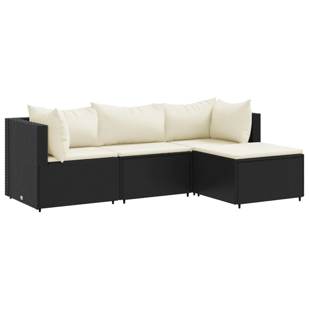 vidaXL Set Divani da Giardino 4 pz con Cuscini Nero in Polyrattan