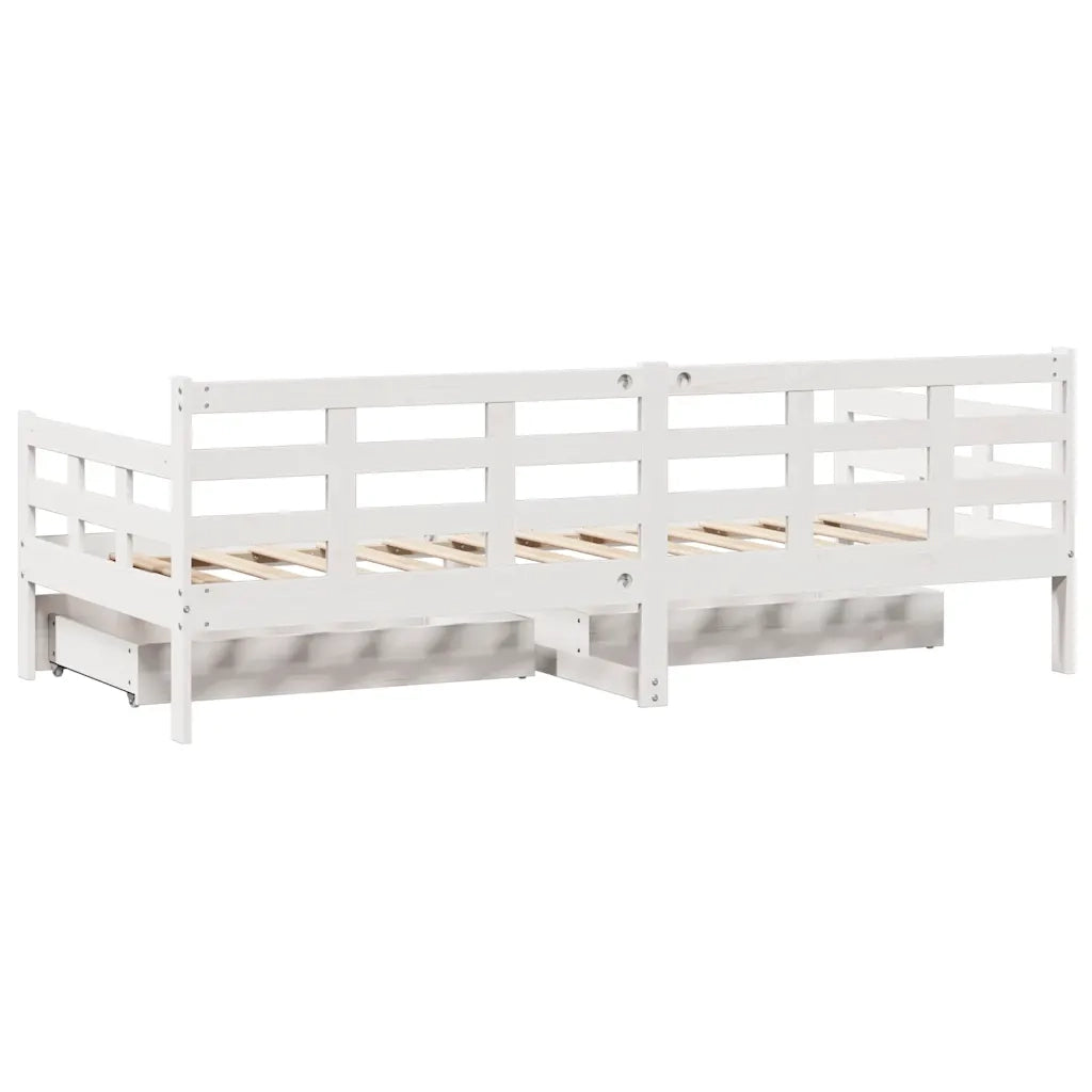 Dormeuse con Cassetti Bianca 80x200 cm Legno Massello di Pino