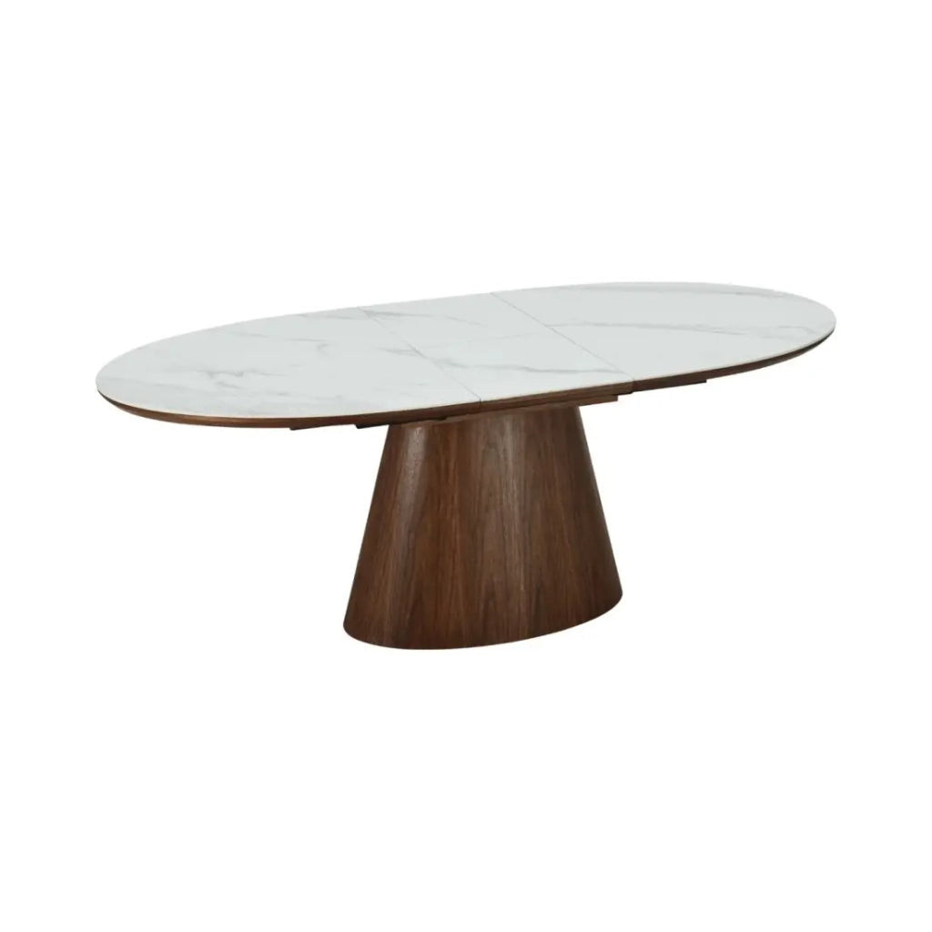Tavolo LUMEA estensibile 160–200 cm – Tavolo contemporaneo in ceramica effetto marmo bianco e noce