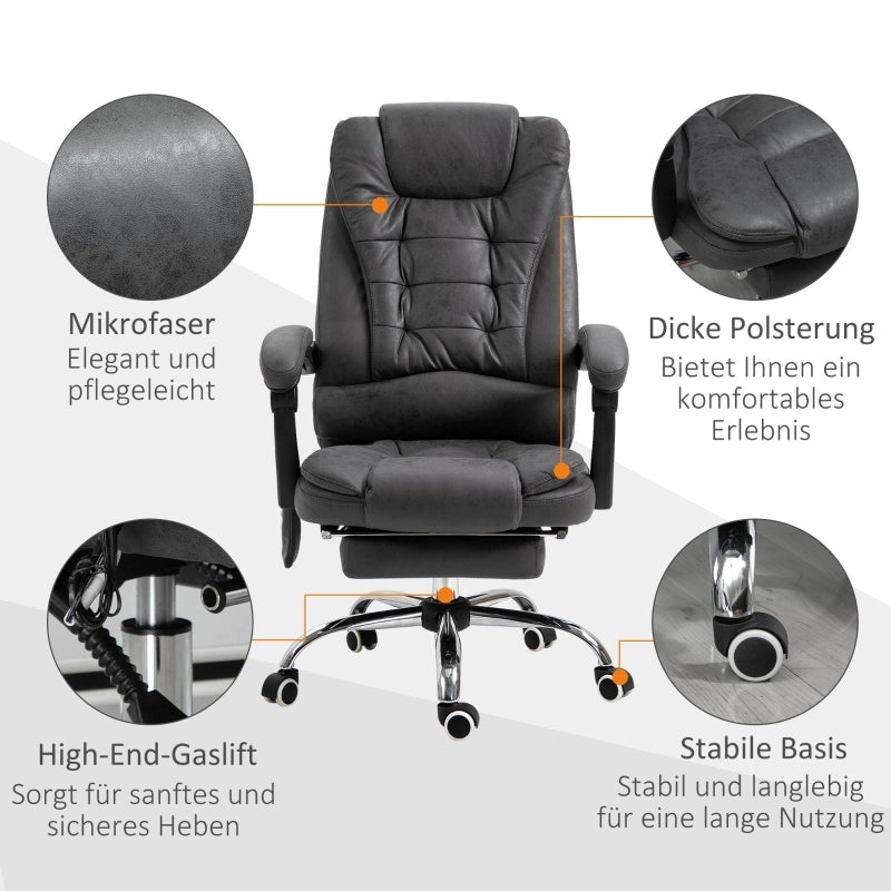 Sedia da ufficio ergonomica con massaggio e riscaldamento, poggiapiedi, schienale alto e braccioli grigio scuro