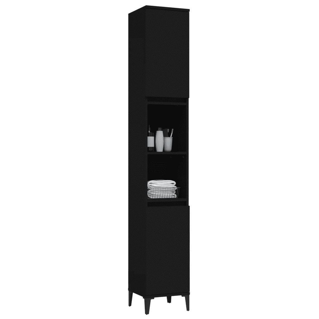Armadietto da Bagno Nero 30x30x190 cm in Legno Multistrato 819797