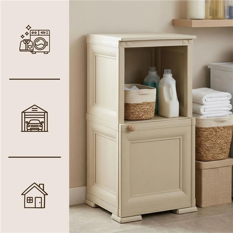 MOBILE 1 MODULO CON ANTA LEGNO E 1 MODULO SCAFFALE ANGORA 40X43X85,5 CM – CONTENITORE VERTICALE SALVASPAZIO PER ZONA LIVING E INGRESSO
