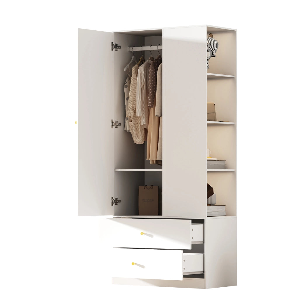 Armadio con specchio a 1 anta, 2 cassetti e 4 ripiani, 80 x 40 x 180 cm, bianco
