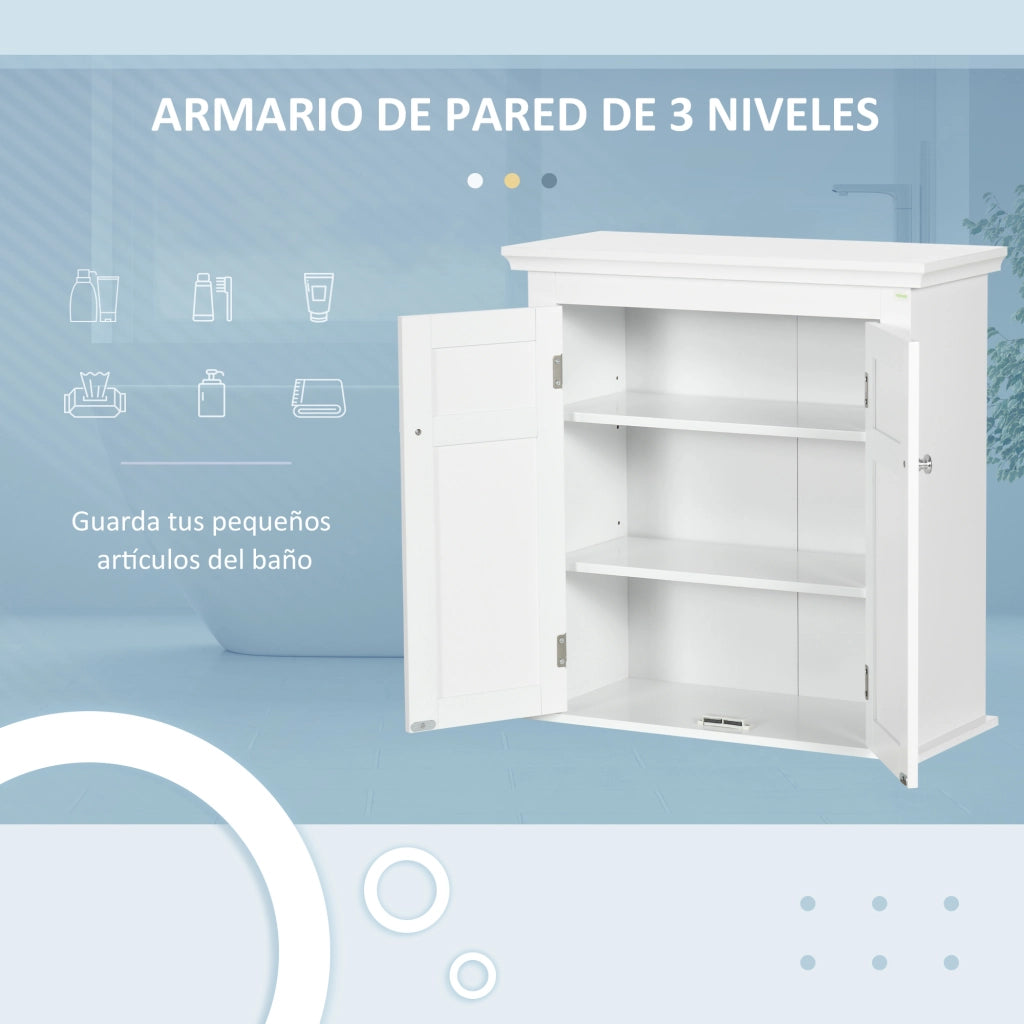 Mobile da Bagno Sospeso ¨C Xylo ¨C Bianco con Ante e Ripiani Regolabili 58x24x60 cm