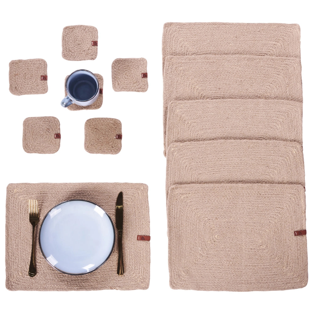 Set di 12 tovagliette e sottobicchieri rettangolari in iuta naturale fatti a mano 30 x 40/10 x 10 cm in stile boho