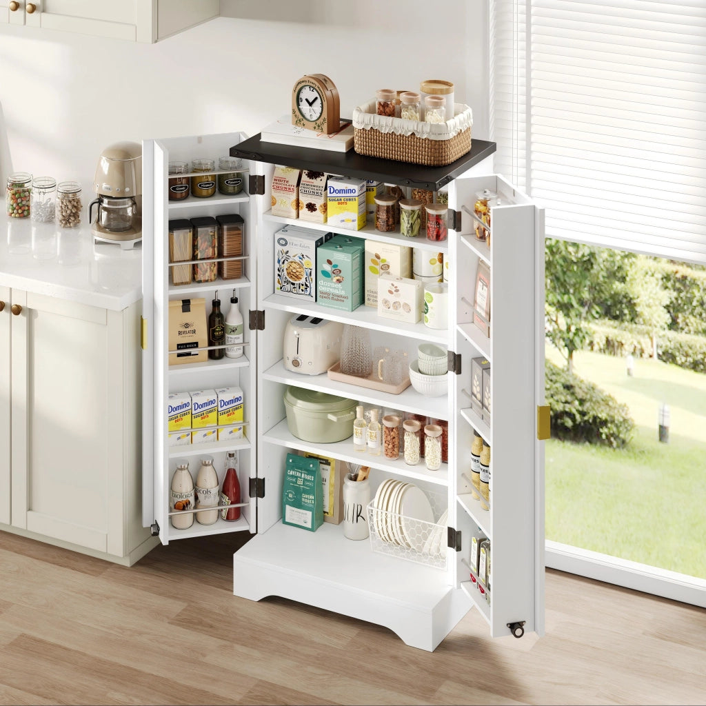 Credenza alta moderna con luce LED a sensore, ante scanalate e ripiani regolabili, bianco 120 x 60,5 x 40 cm