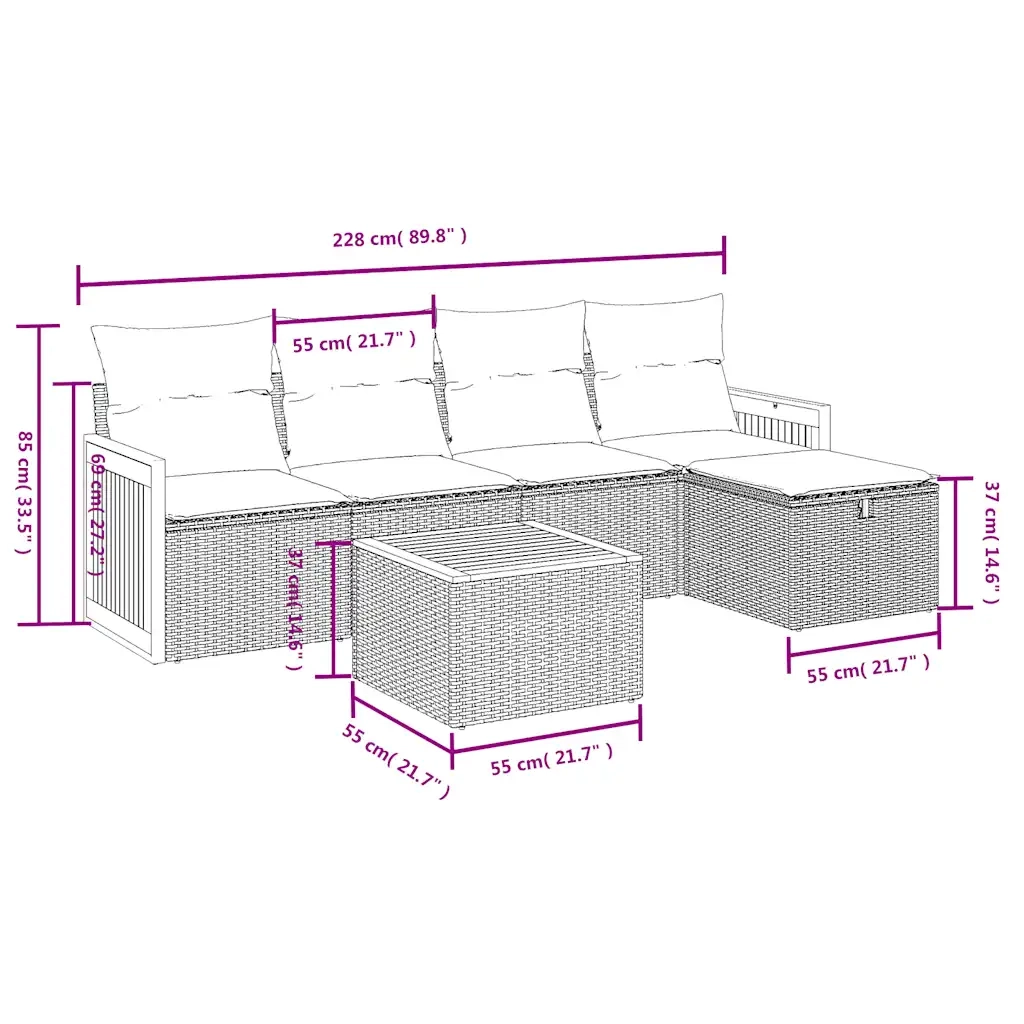 Set Divano da Giardino 6 pz con Cuscini Beige Misto Polyrattan 3265728