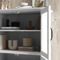 Credena da Cucina con 2 Armadi, Ante in Vetro, 4 Mensole, in Legno, Bianco