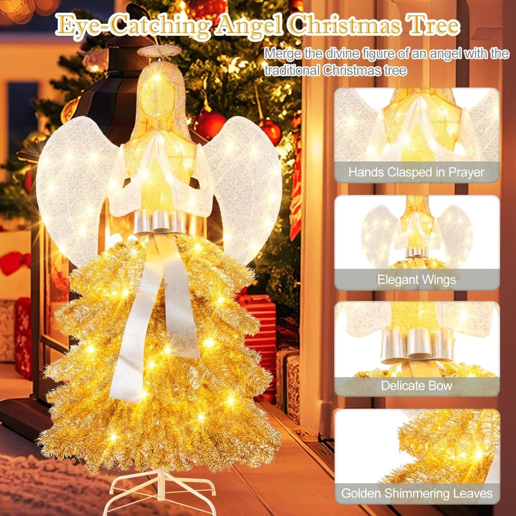 Angelo di Natale per esterni, 157 cm, decorazione natalizia illuminata, grande angelo con albero di Natale, stile abito, 150 luci LED, decorazione natalizia, statuetta di Natale XL