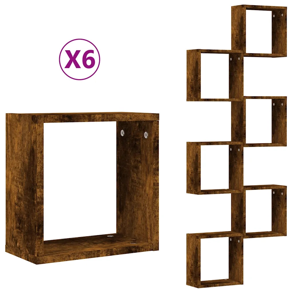 Mensole a Cubo 6 pz Rovere Fumo 30x15x30 cm 815881