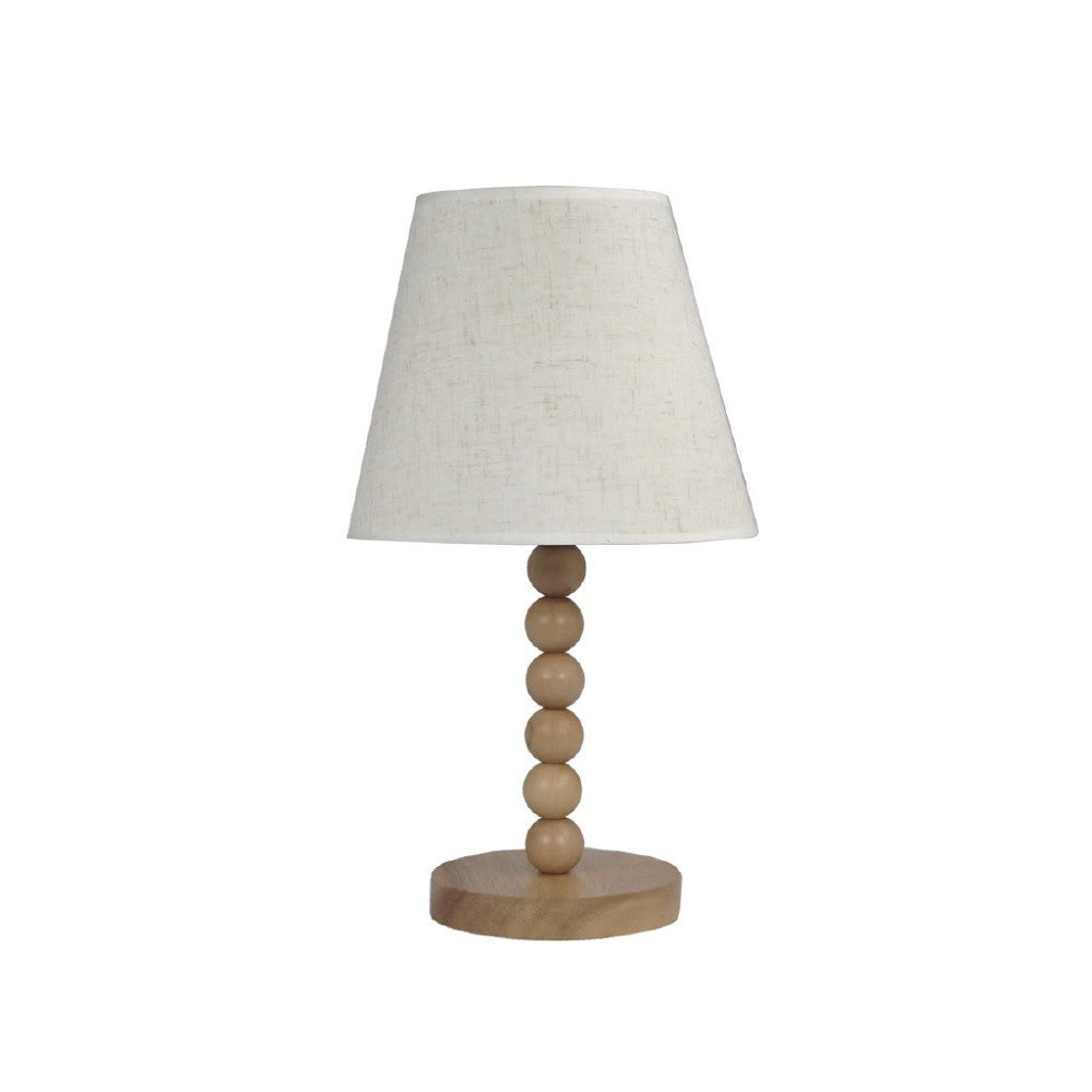 Trade Shop - Lampada Tavolo Con Base In Legno Con Motivo Paralume Bianco Attacco E27 Xc-7014 -
