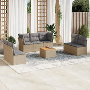 Set Divano da Giardino 8 pz con Cuscini Beige in Polyrattan