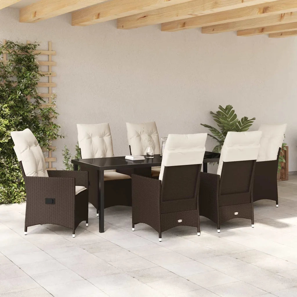 Set da Pranzo per Giardino con cuscino 7 pcs Marrone polyrattan 3379546