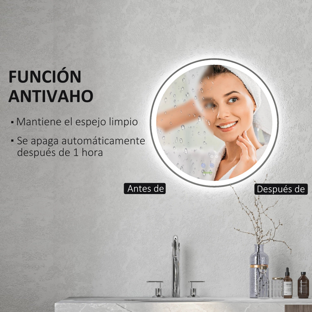 Specchio da bagno con luci LED ¨C zephmum ¨C rotondo ?60 cm, antivaho, memoria