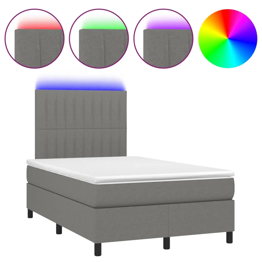 Letto a Molle Materasso e LED Grigio Scuro 120x200cm in Tessuto 3135022