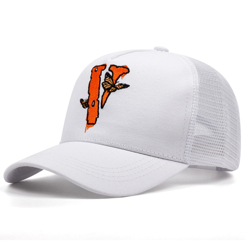 Cappellino da baseball casual regolabile con ricamo a farfalla V, colore bianco