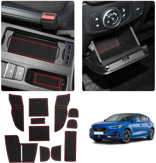Materassini Antiscivolo in Gomma per Ford Focus Active 2022 2023 2024+ Facelift Console Centrale Antiscivolo Materassini Impermeabili Porta Olio in Gomma per Deurnaad Focus Active Accessori Interni (Rosso)