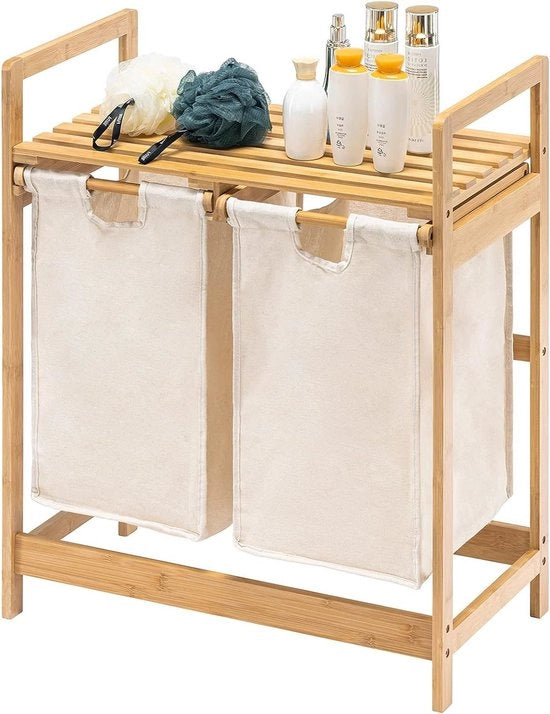 Asciugabiancheria in Bambù con Pannelli - Asciugacapelli con 2 Asciugamani Estensibili - Adatto per Camera da Letto e Lavanderia - 73 x 64 x 33 cm - colore Avorio