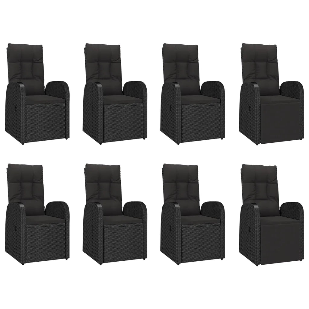 Set da Pranzo da Giardino 9 pz con Cuscini Nero in Polyrattan 3157605