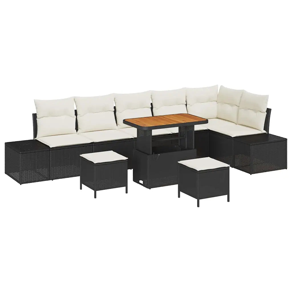 Set Divano da Giardino con cuscino 9 pcs Nero Poly Rattan