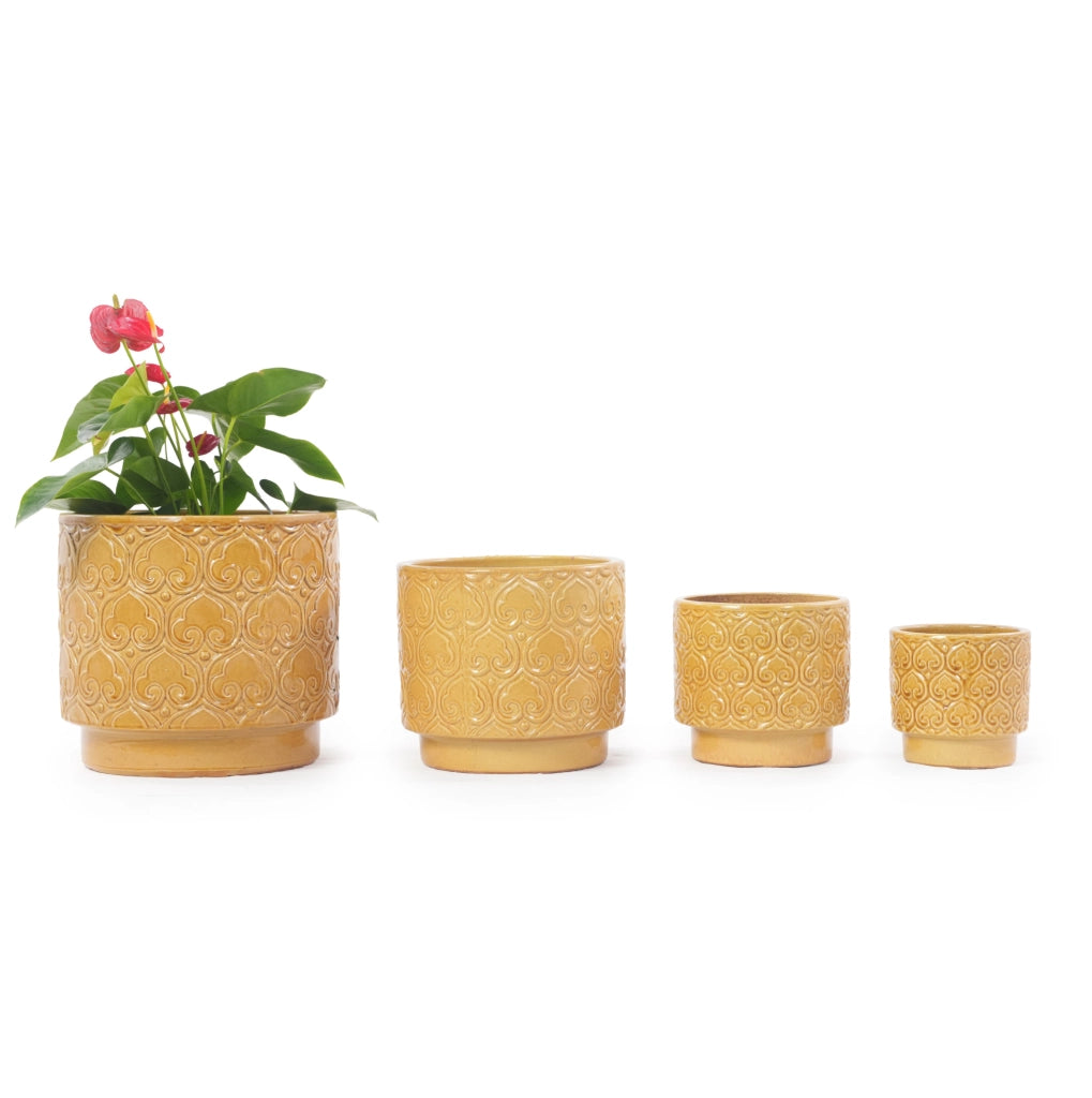 Set 4 vasi per piante ULEVR in ceramica gialla con rilievo a cuore, ? 38/31,5/24/19 cm